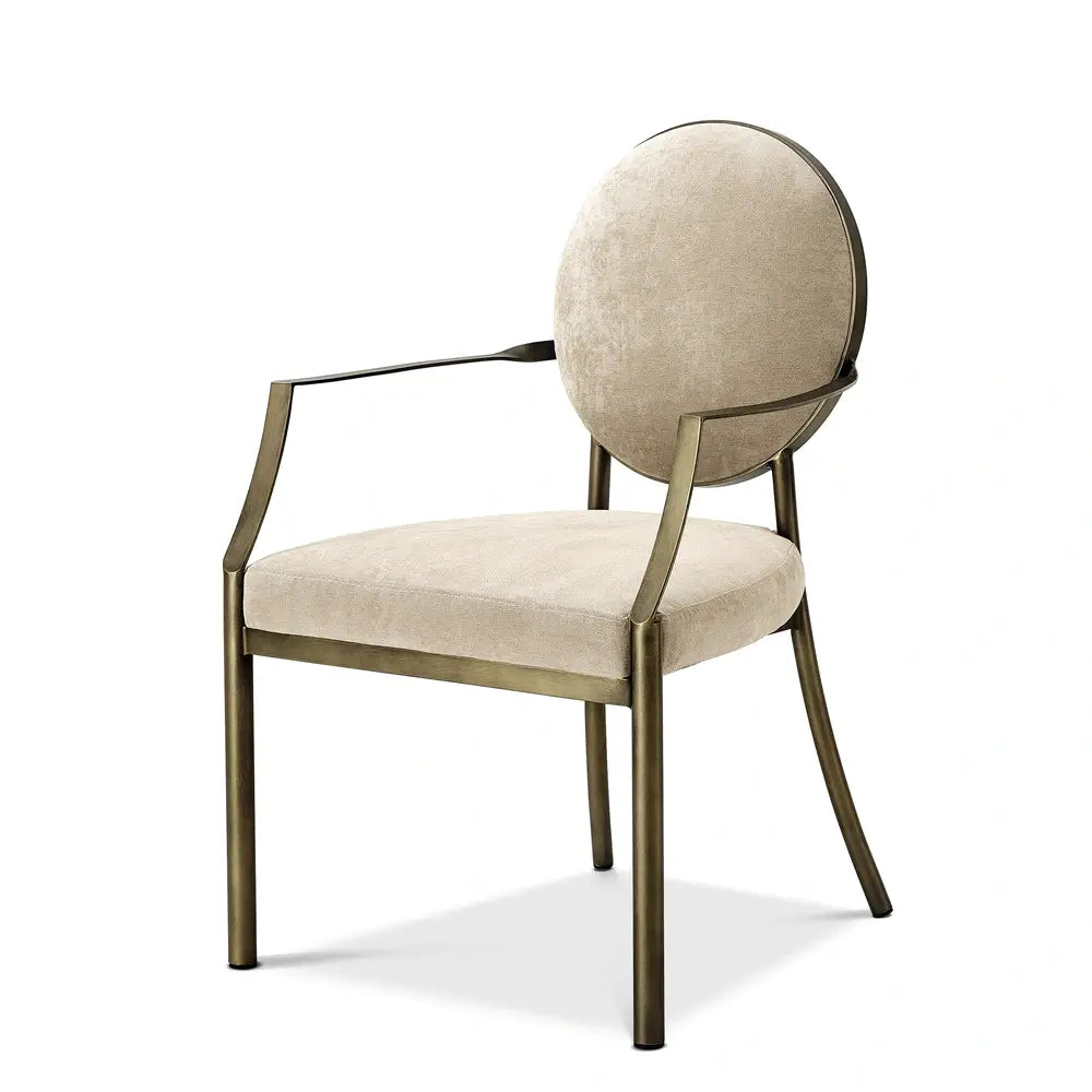 Eichholtz Scribe Dining Chair in Dark Brass Greige Velvet With Arm