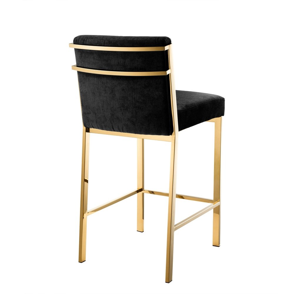 Eichholtz Scott Counter Stool Gold Finish with Black Velvet