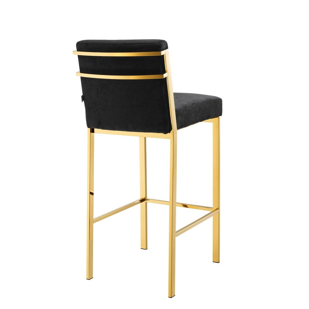 Product photograph of Eichholtz Scott Bar Stool Gold Finish Black Velvet from Olivia's.