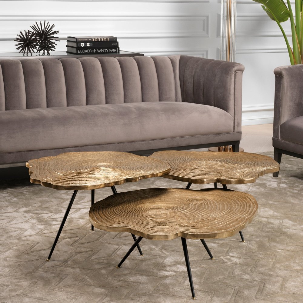 Product photograph of Eichholtz Set Of 3 Quercus Coffee Table Brass Finish from Olivia's.