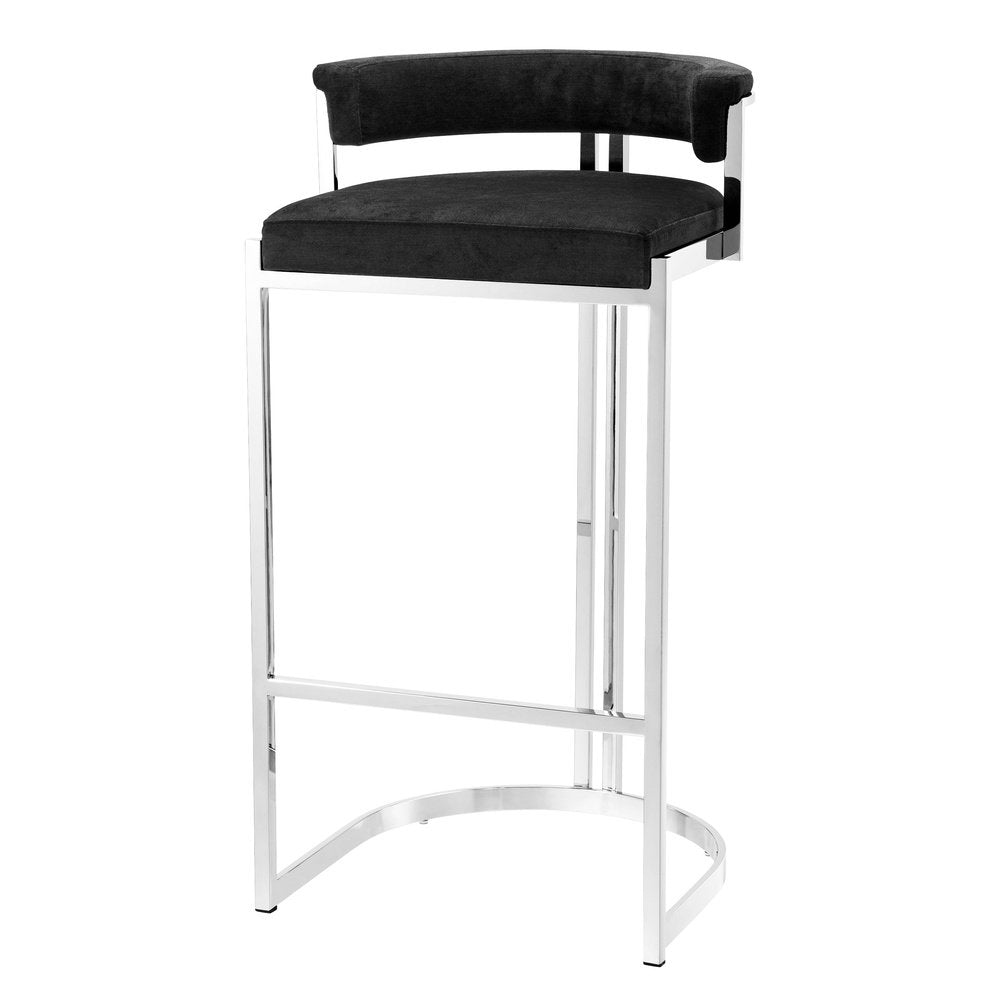 Product photograph of Eichholtz Dante Bar Stool Polished Stainless Steel Black Velvet from Olivia's