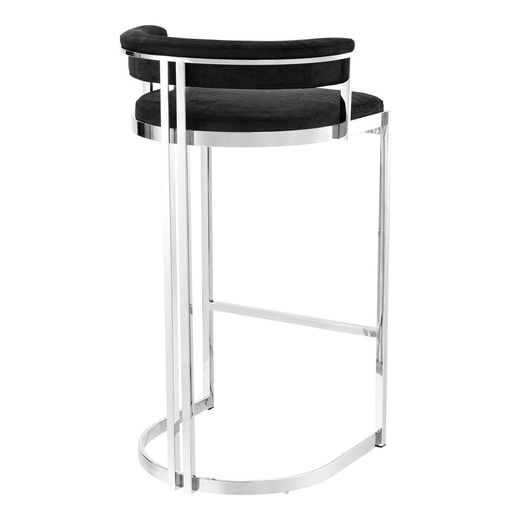 Product photograph of Eichholtz Dante Bar Stool Polished Stainless Steel Black Velvet from Olivia's.