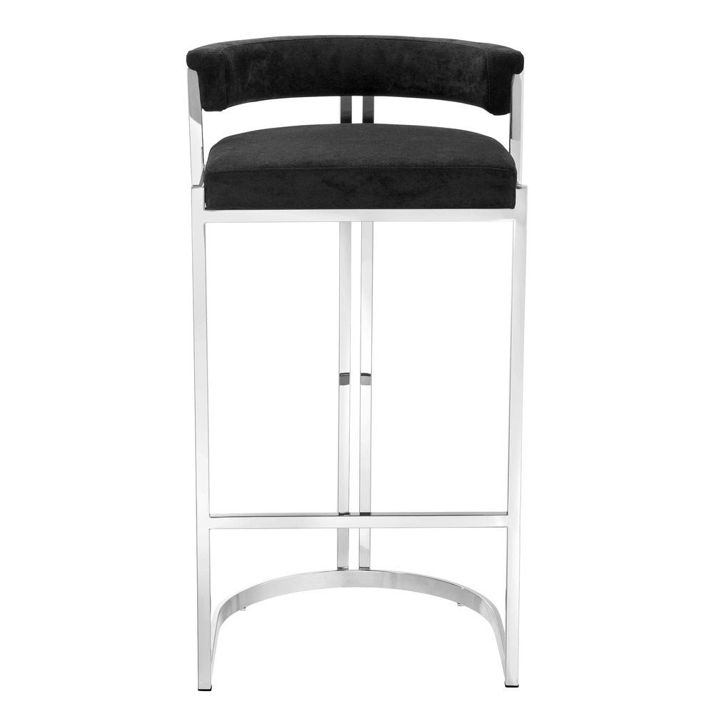 Eichholtz Dante Bar Stool Polished Stainless Steel & Black Velvet