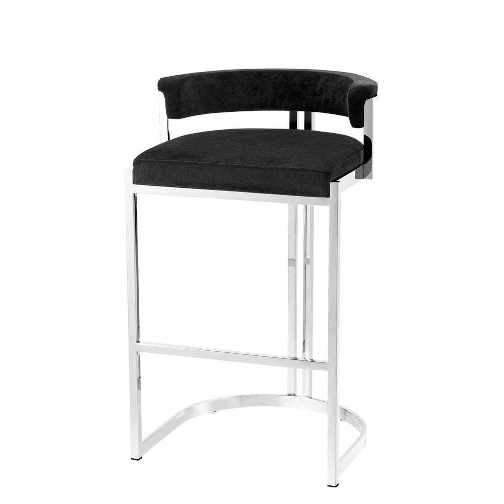 Product photograph of Eichholtz Dante Counter Stool Polished Stainless Steel Black Velvet from Olivia's