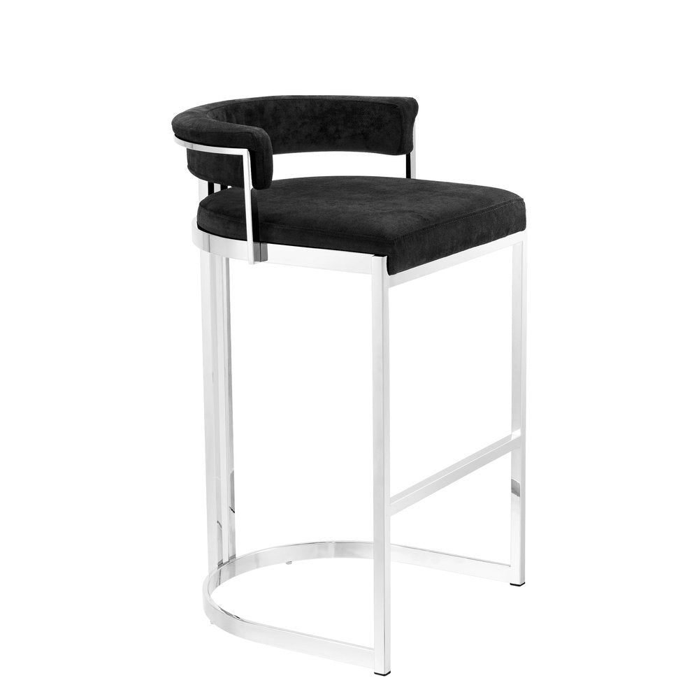 Product photograph of Eichholtz Dante Counter Stool Polished Stainless Steel Black Velvet from Olivia's.