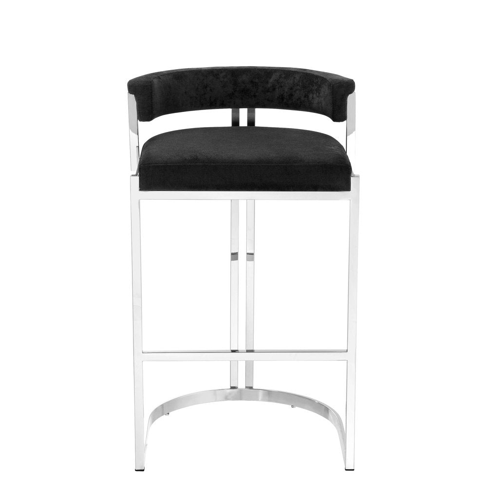 Product photograph of Eichholtz Dante Counter Stool Polished Stainless Steel Black Velvet from Olivia's.