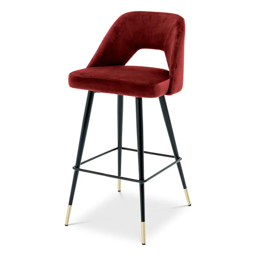 Eichholtz Avoria Bar Stool In Roche Bordeaux Red Velvet