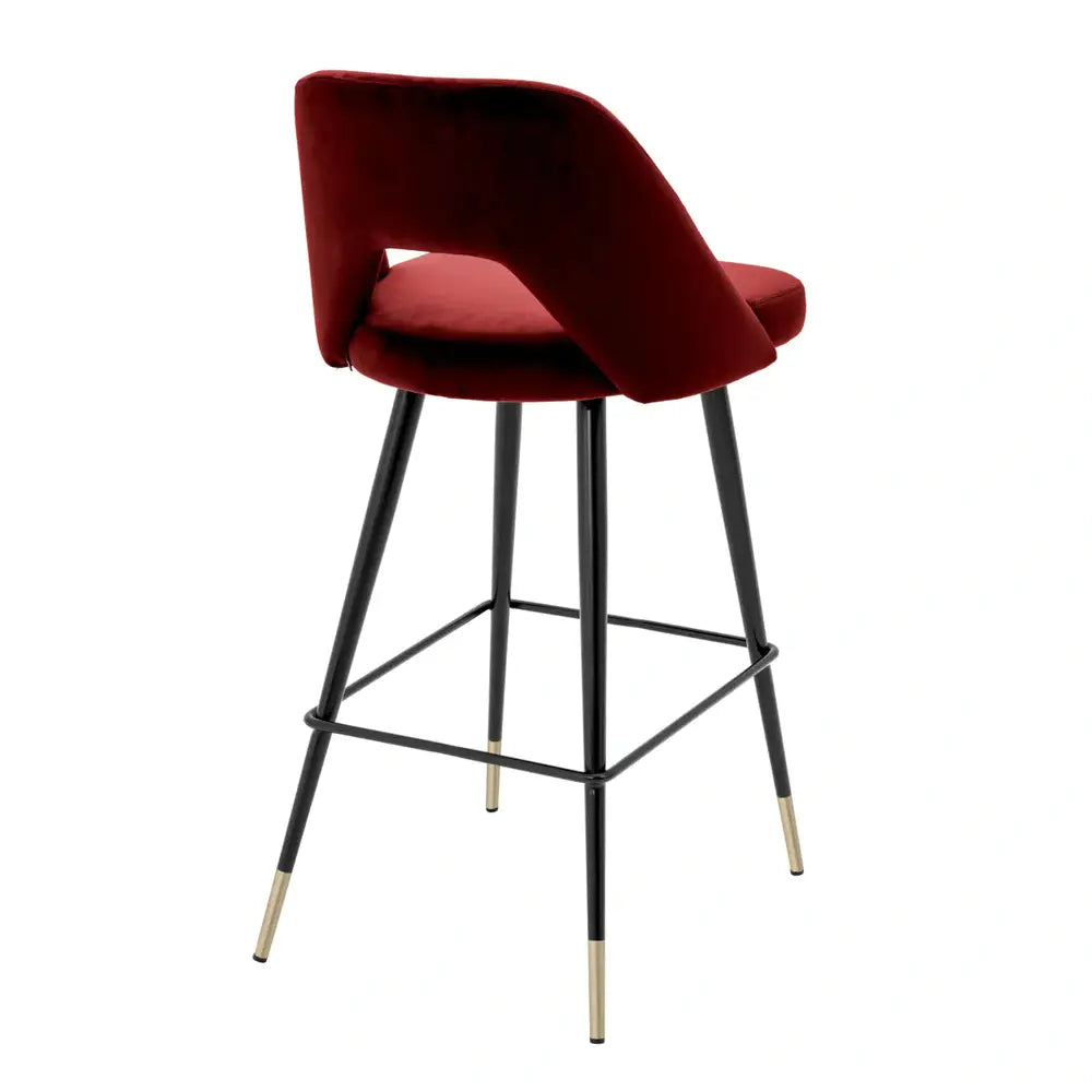 Eichholtz Avoria Bar Stool in Roche Bordeaux Red Velvet