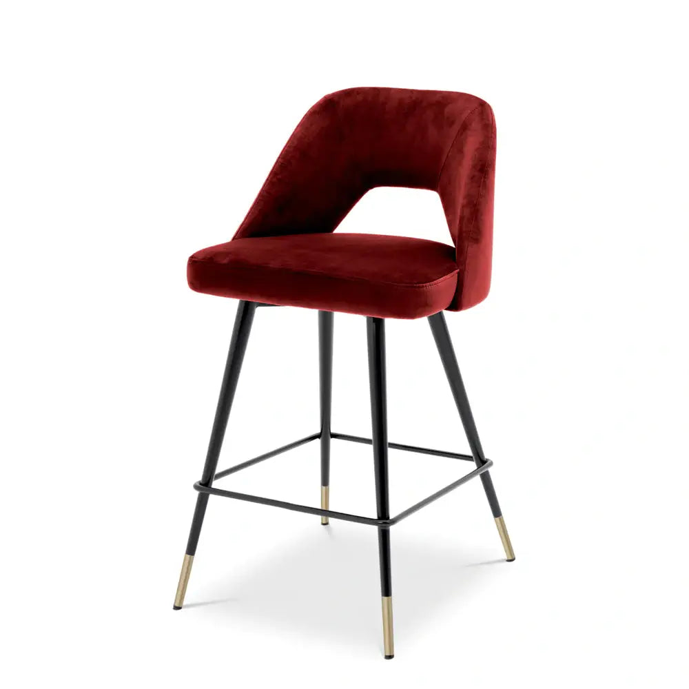 Eichholtz Avorio Counter Stool in Roche Bordeaux Red Velvet