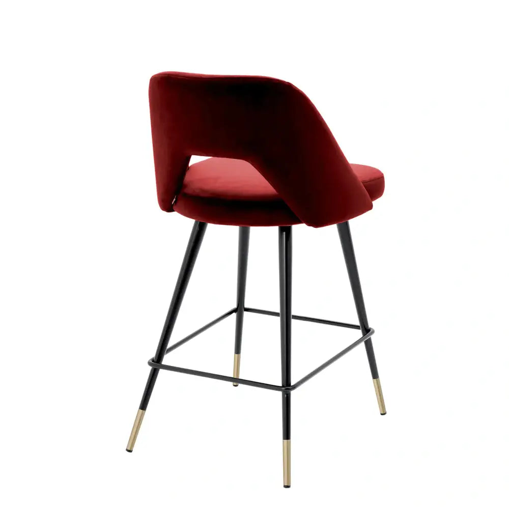 Eichholtz Avorio Counter Stool in Roche Bordeaux Red Velvet