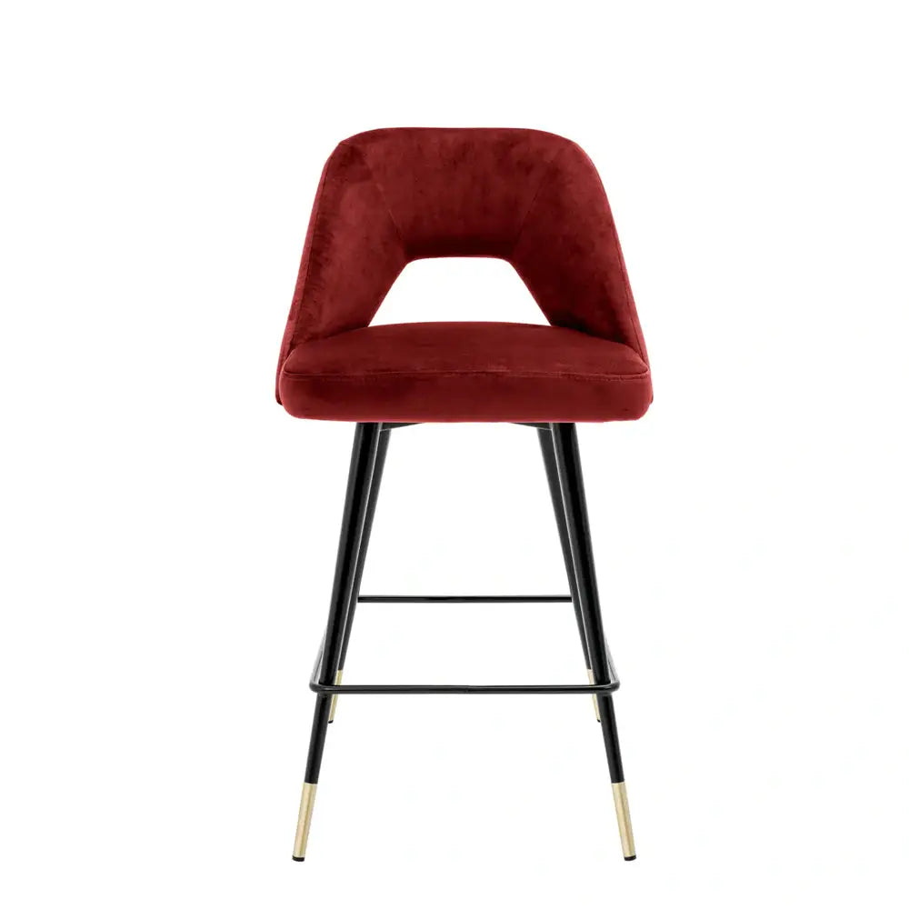 Eichholtz Avorio Counter Stool in Roche Bordeaux Red Velvet