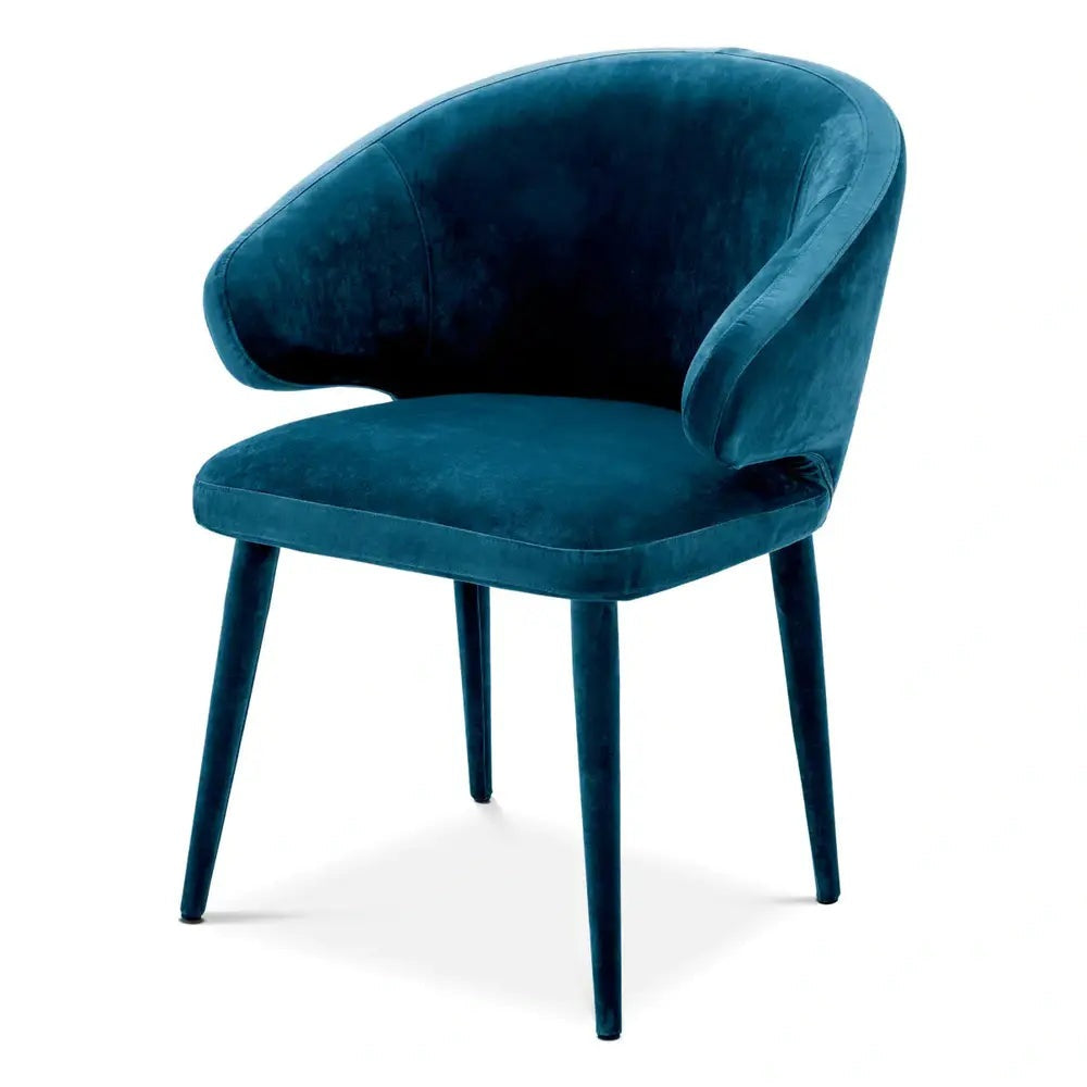 Product photograph of Eichholtz Cardinale Dining Chair Velvet Roche Teal Blue from Olivia's