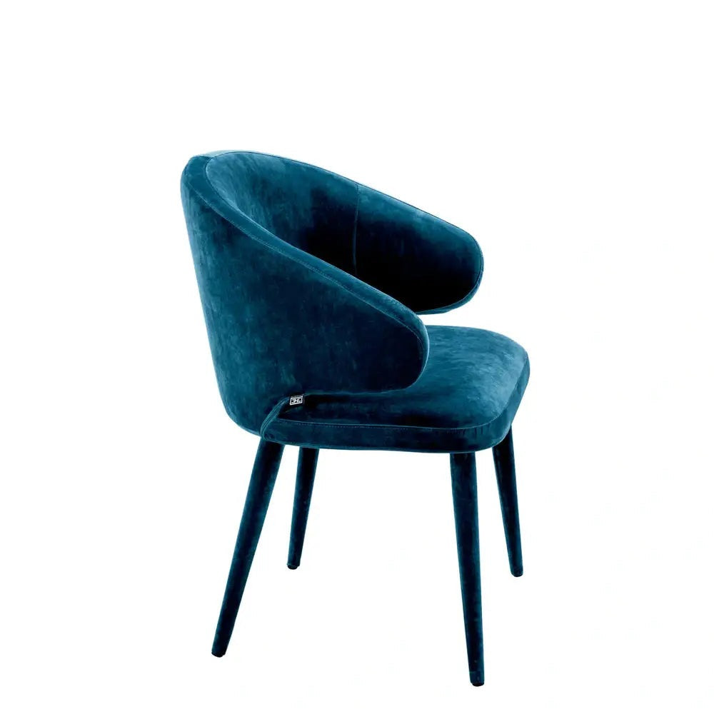 Product photograph of Eichholtz Cardinale Dining Chair Velvet Roche Teal Blue from Olivia's.