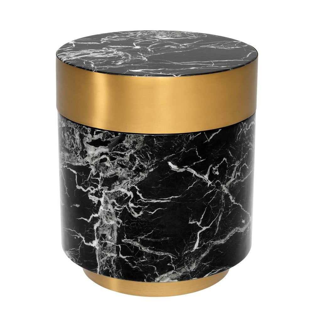 Eichholtz Caron Side Table Faux Black Marble Brass Finish