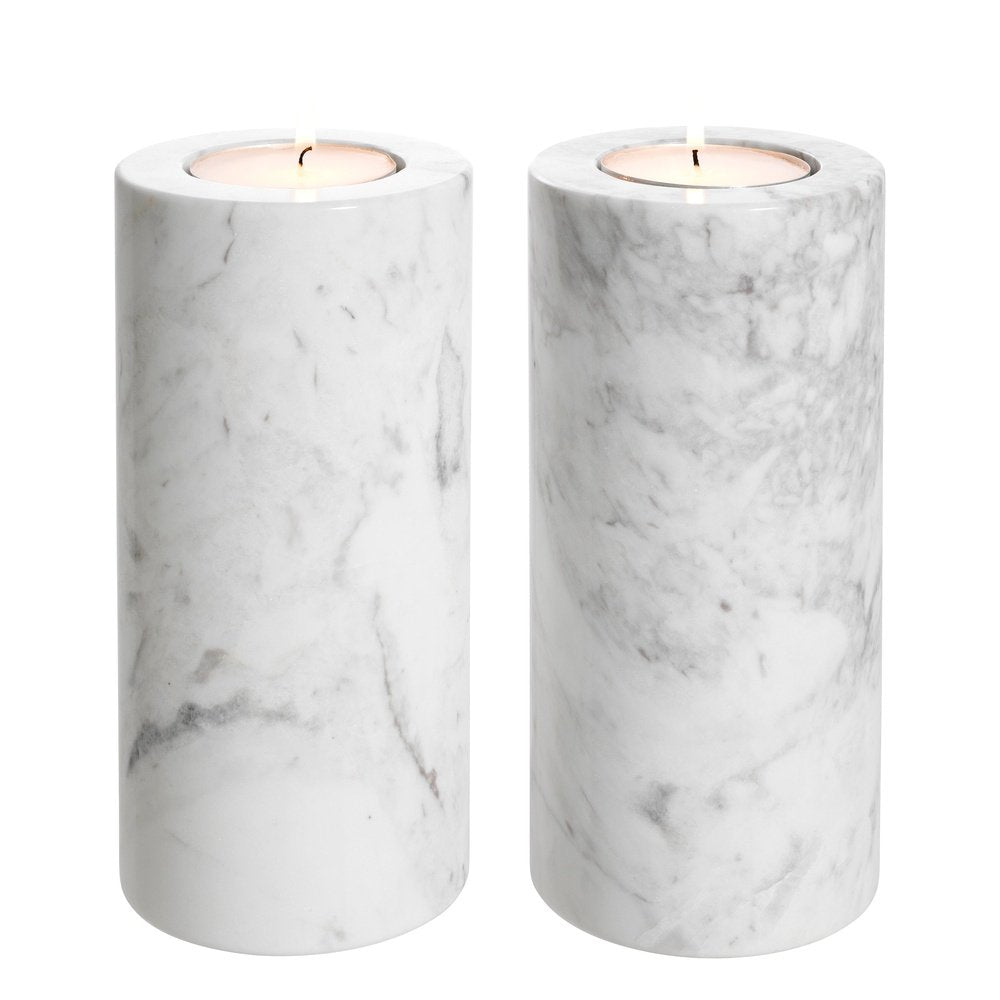 Product photograph of Eichholtz Set Of 2 Tobor Tealight Holder Large White Marble from Olivia's