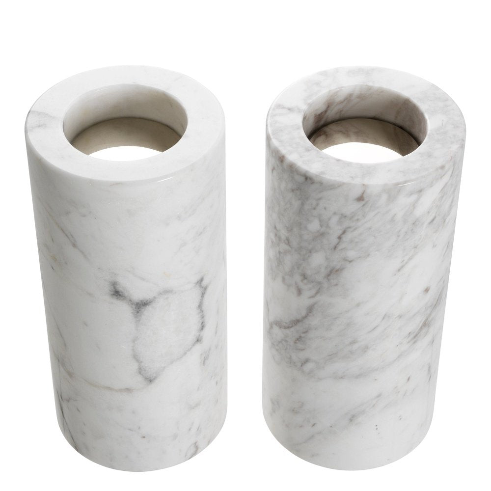 Product photograph of Eichholtz Set Of 2 Tobor Tealight Holder Large White Marble from Olivia's.
