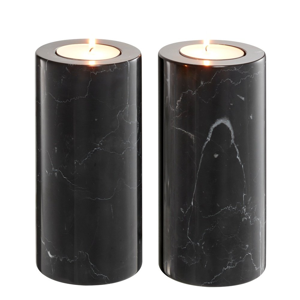 Eichholtz Set of 2 Tobor Tealight Holder Large Black Marble