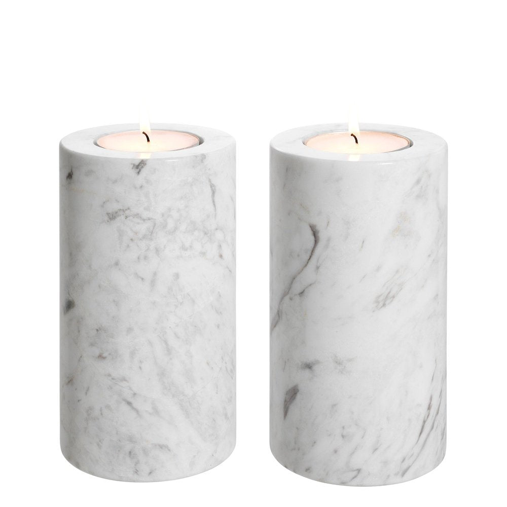 Product photograph of Eichholtz Set Of 2 Tobor Tealight Holder Medium White Marble from Olivia's