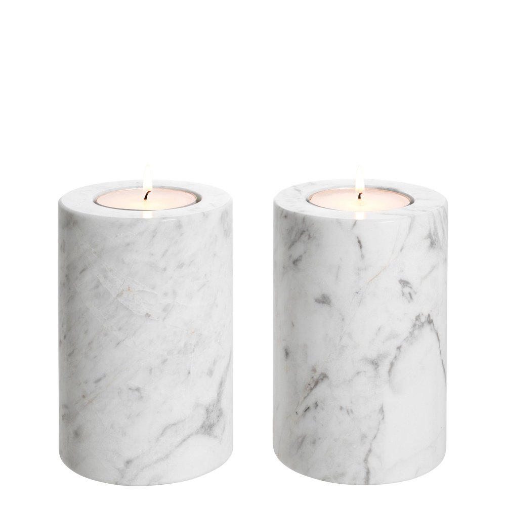 Product photograph of Eichholtz Set Of 2 Tobor Tealight Holder Small White Marble from Olivia's