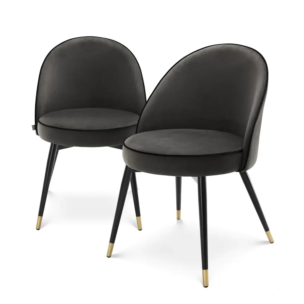 Product photograph of Eichholtz Set Of 2 Cooper Dining Chairs In Roche Dark Grey Velvet from Olivia's