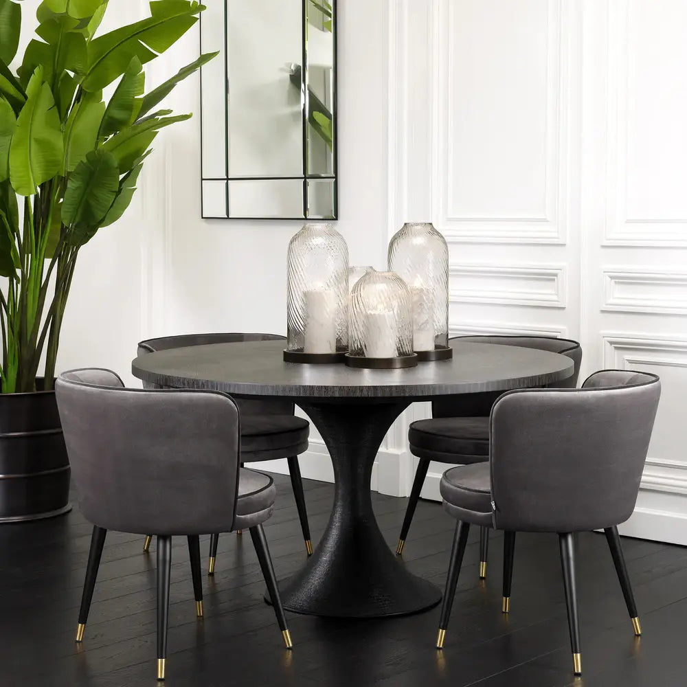 Product photograph of Eichholtz Melchior Round Dining Table In Charcoal Oak Veneer from Olivia's.