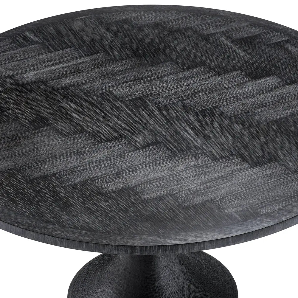 Product photograph of Eichholtz Melchior Round Dining Table In Charcoal Oak Veneer from Olivia's.