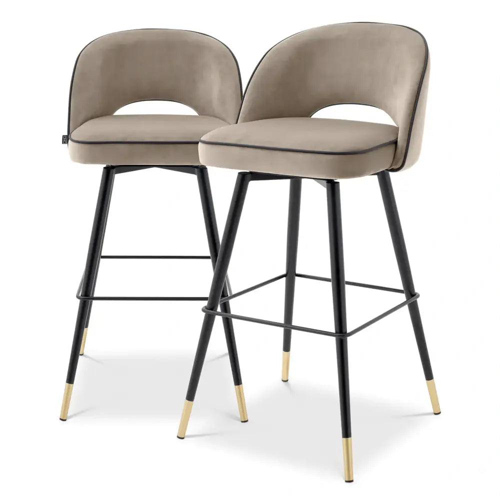 Product photograph of Eichholtz Cliff Set Of 2 Bar Stools In Savona Greige Velvet from Olivia's