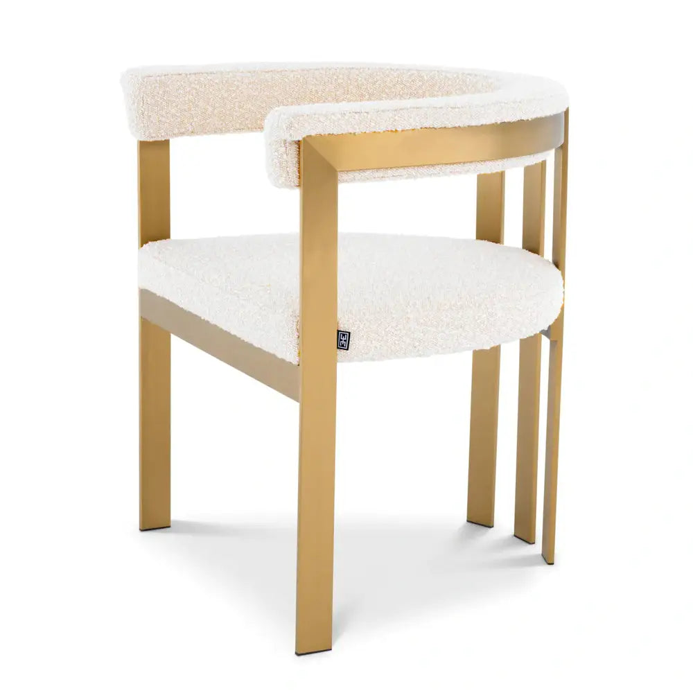 Eichholtz Clubhouse Dining Chair In Brushed Brass Finish Boucl Cream
