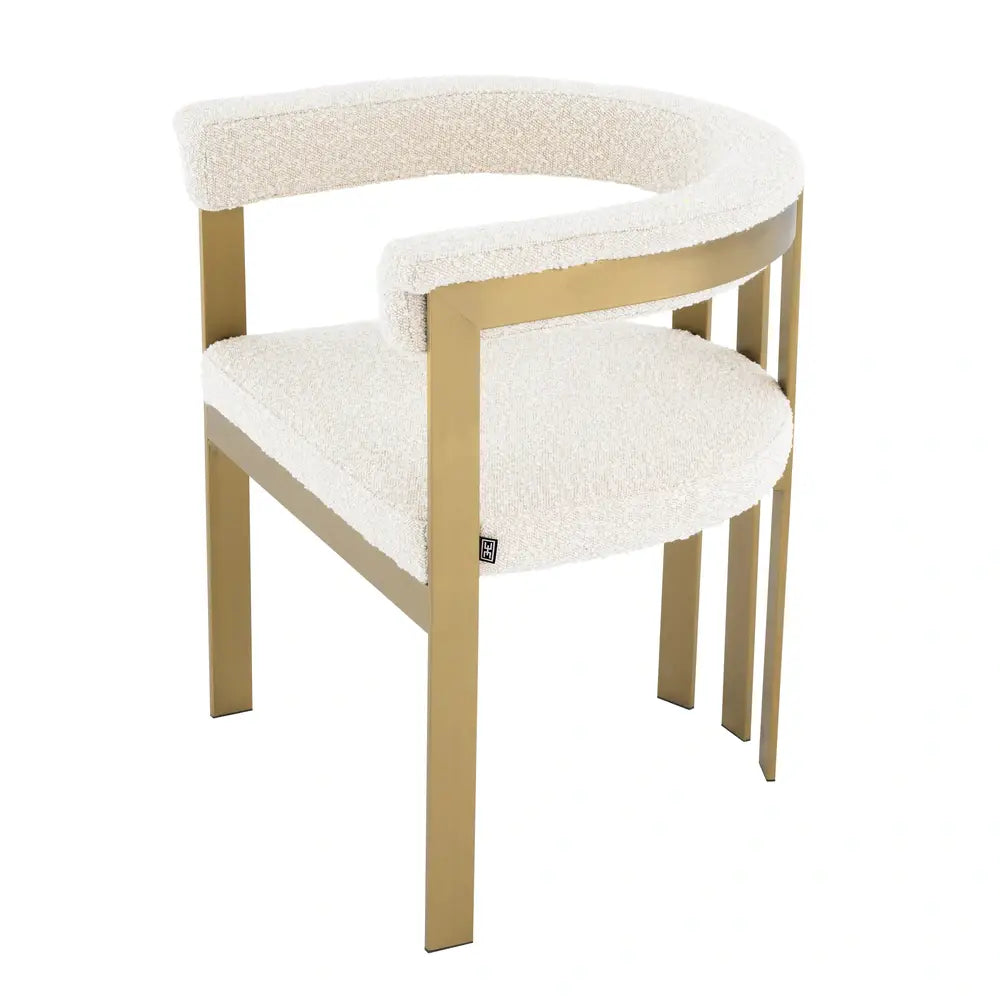 Eichholtz Clubhouse Dining Chair in Brushed Brass Finish Bouclé Cream