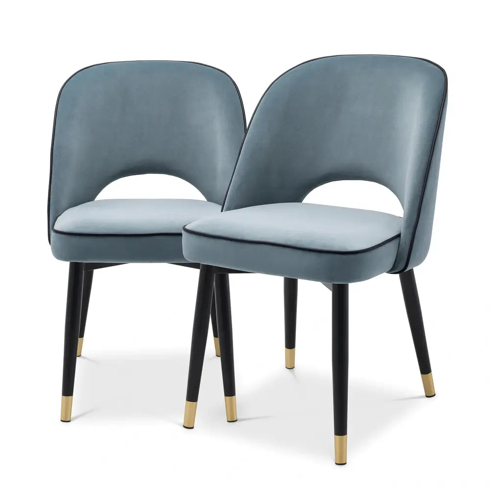 Eichholtz Set Of 2 Cliff Dining Chairs In Velvet Savona Blue