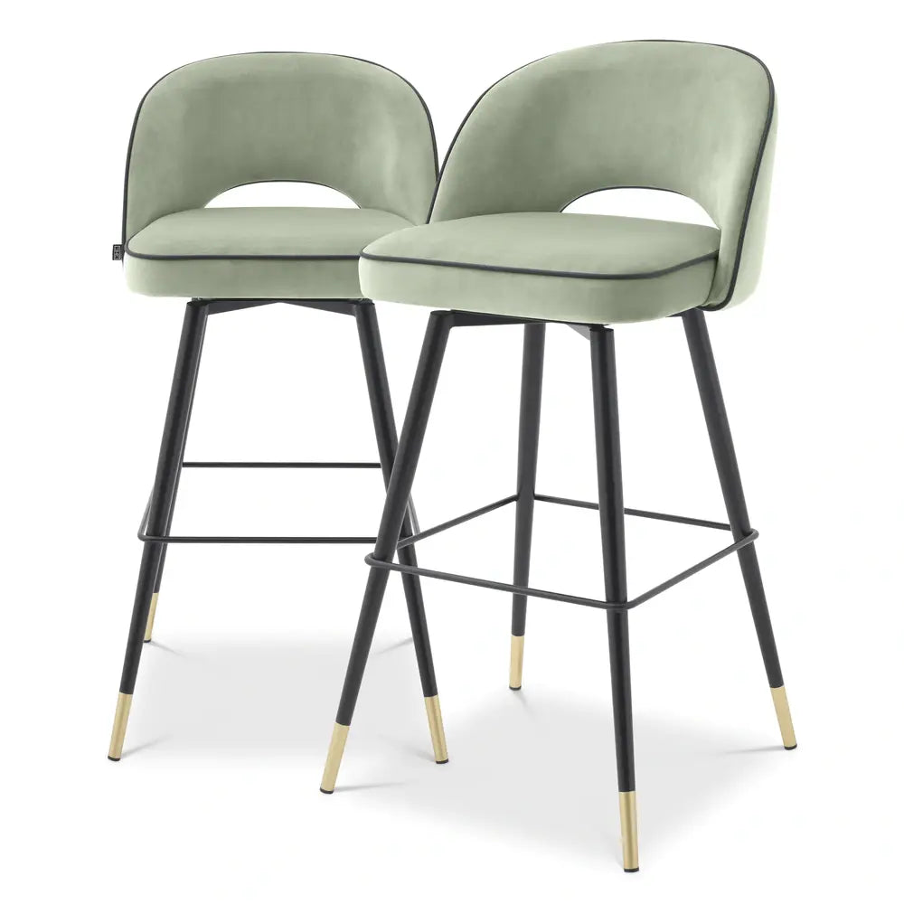 Product photograph of Eichholtz Cliff Set Of 2 Bar Stools In Savona Pistache Green Velvet from Olivia's