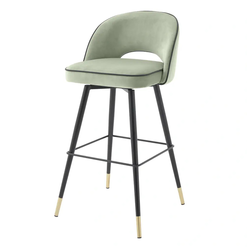 Product photograph of Eichholtz Cliff Set Of 2 Bar Stools In Savona Pistache Green Velvet from Olivia's.