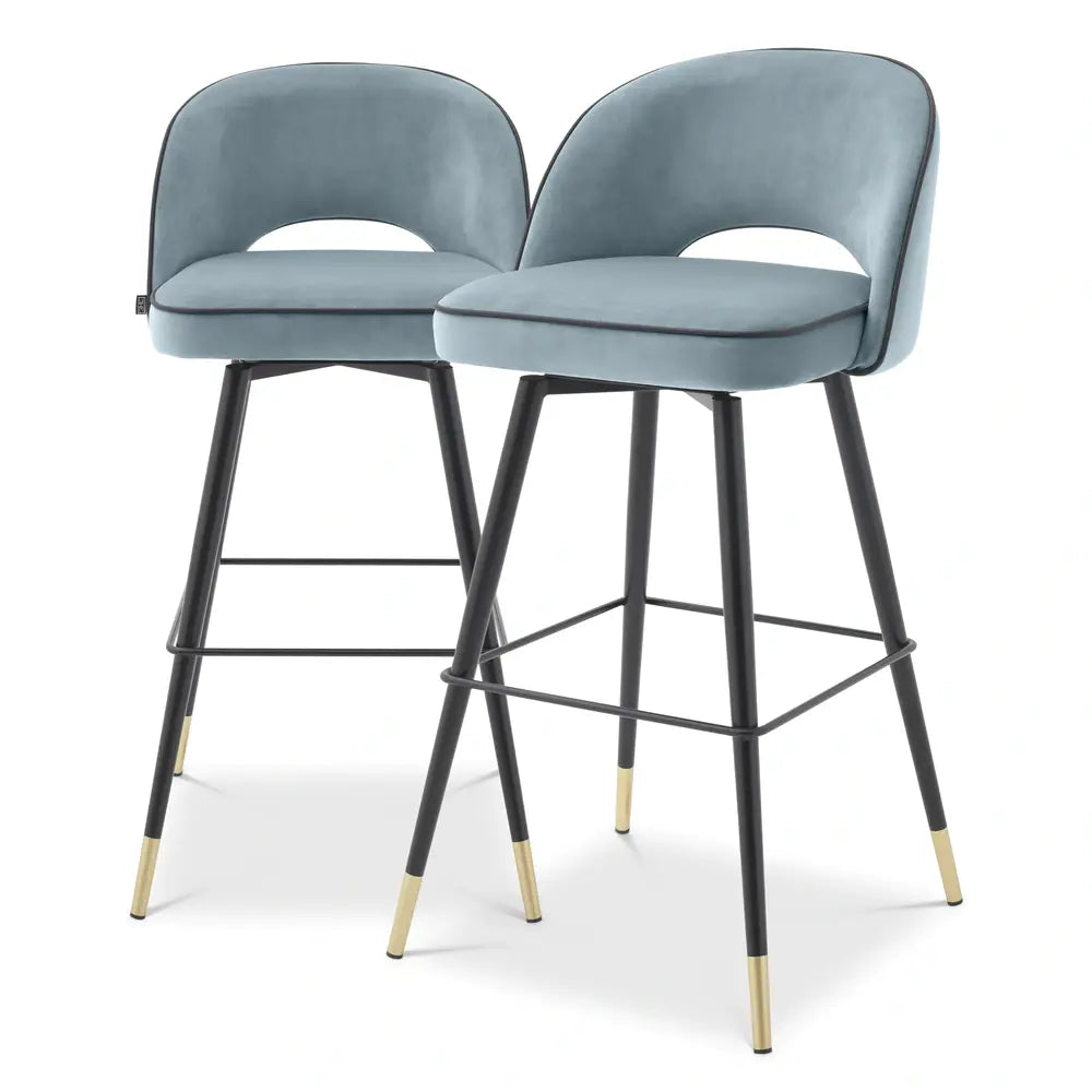 Product photograph of Eichholtz Cliff Set Of 2 Bar Stools In Savona Blue Velvet from Olivia's