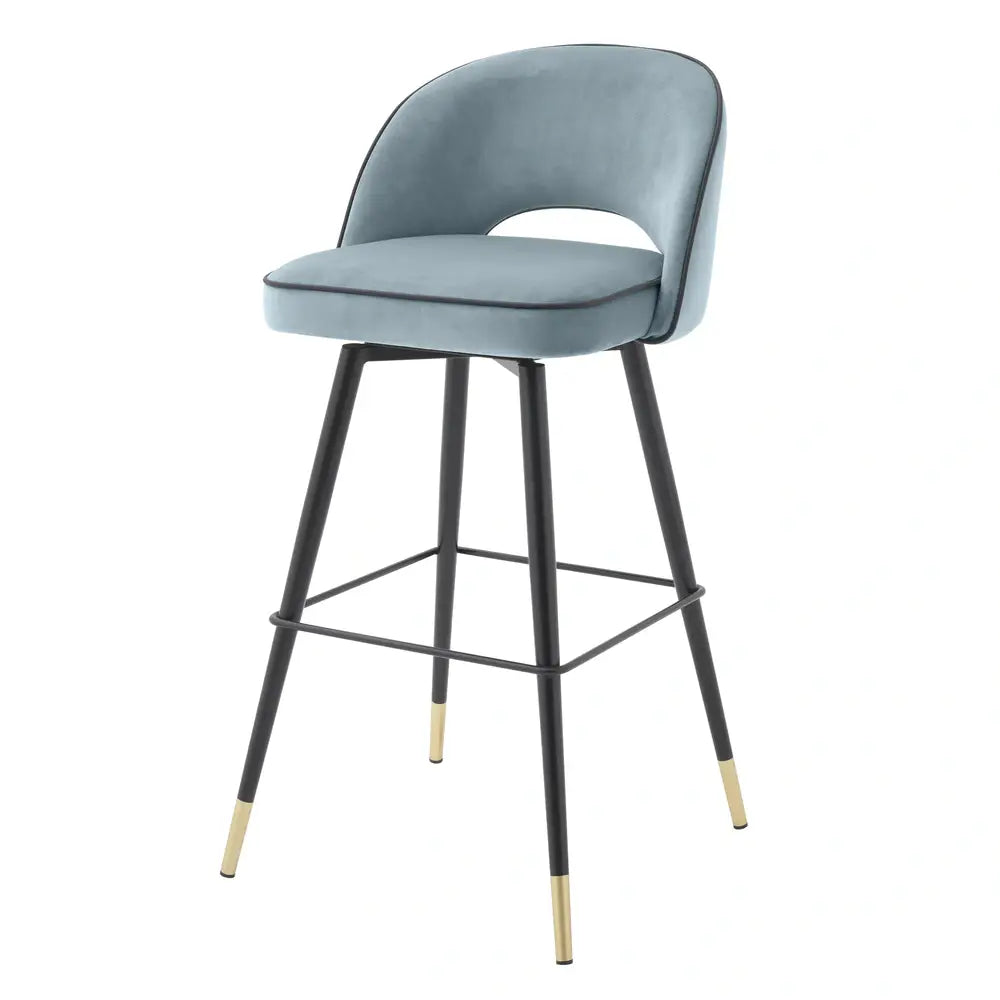 Product photograph of Eichholtz Cliff Set Of 2 Bar Stools In Savona Blue Velvet from Olivia's.