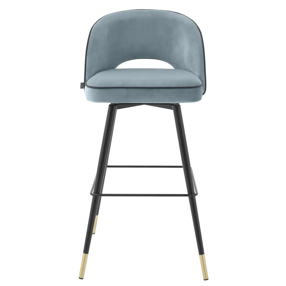 Product photograph of Eichholtz Cliff Set Of 2 Bar Stools In Savona Blue Velvet from Olivia's.