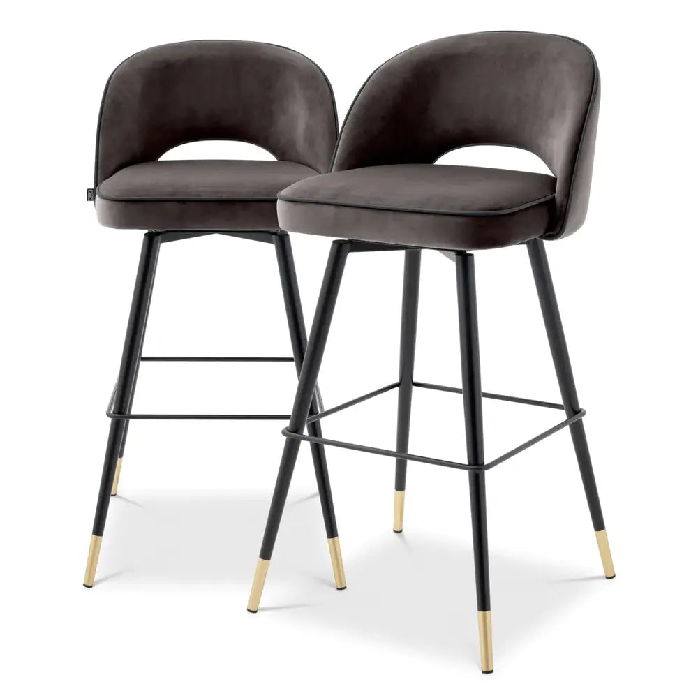 Product photograph of Eichholtz Cliff Set Of 2 Bar Stool In Savona Grey Velvet from Olivia's