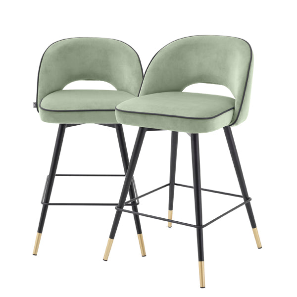 Eichholtz Cliff Set of 2 Counter Stools in Savona Pistache Green Velvet