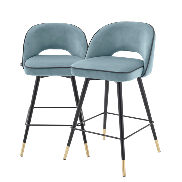 Eichholtz Cliff Set of 2 Counter Stools in Savona Blue Velvet