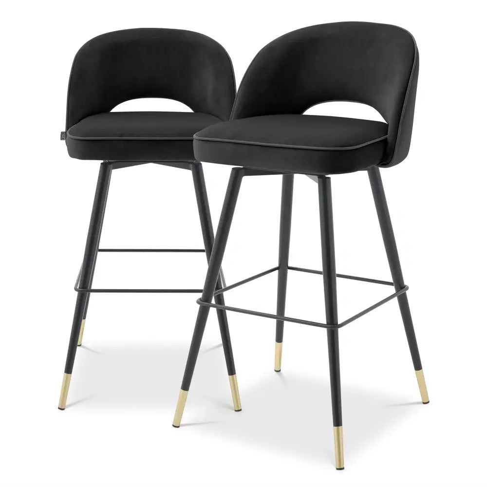 Eichholtz Cliff Set Of 2 Bar Stools In Roche Black Velvet