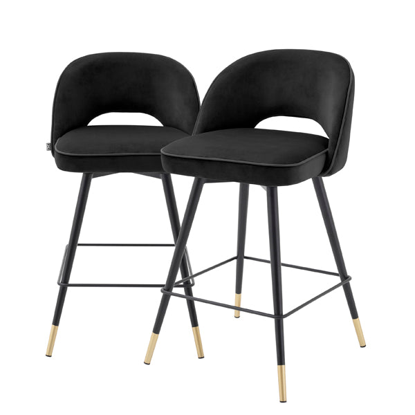 Eichholtz Cliff Set of 2 Counter Stools in Roche Black Velvet