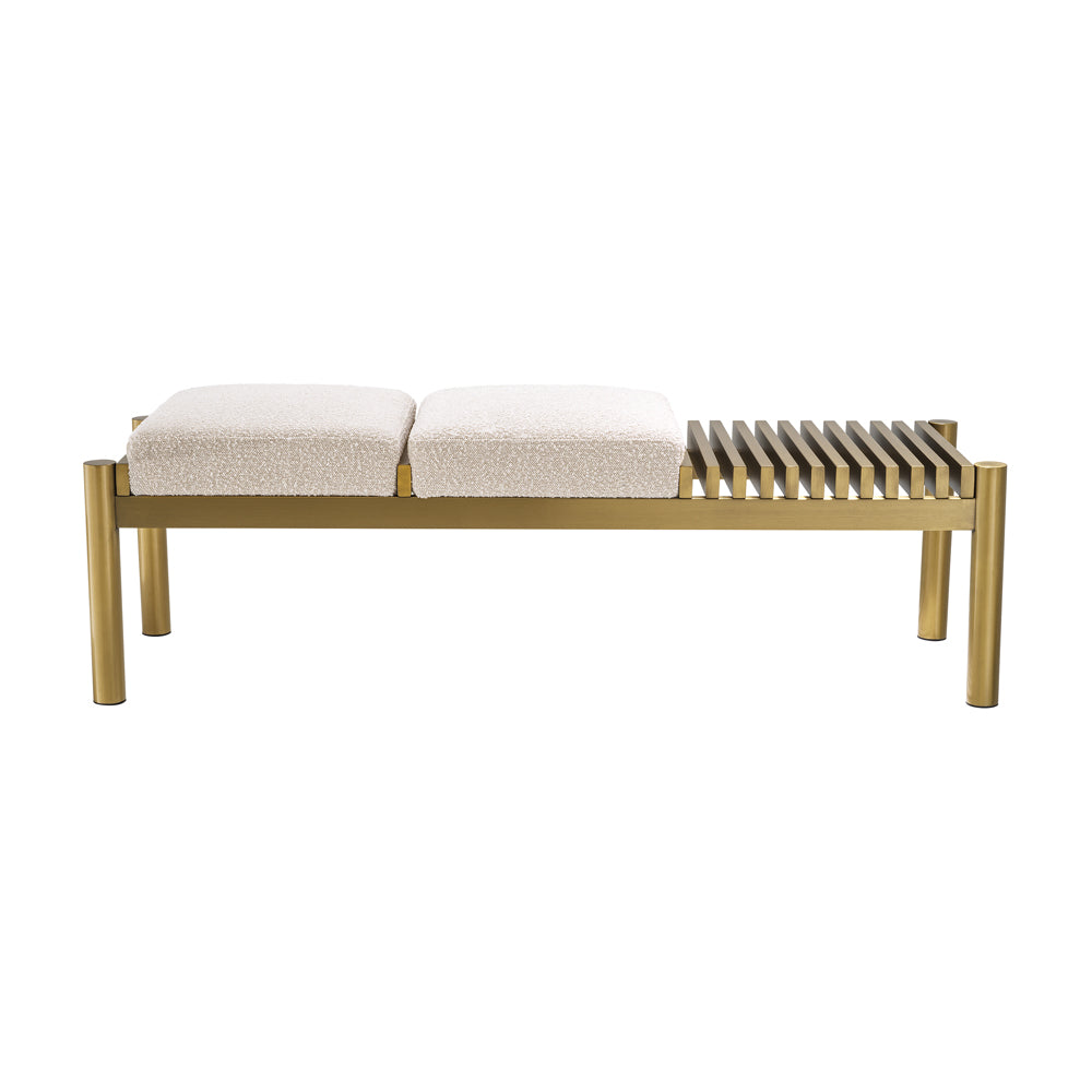 Eichholtz Bibi Bench in Bouclé Cream & Brushed Brass