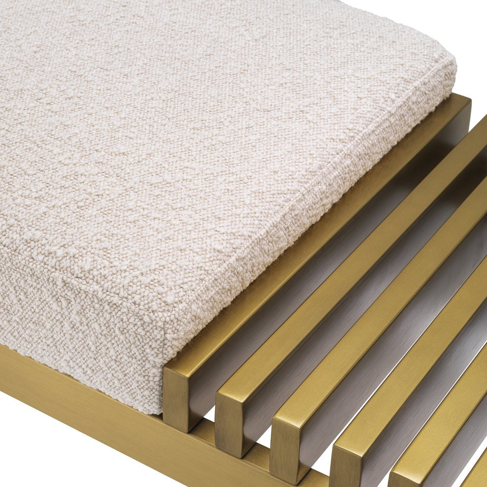 Product photograph of Eichholtz Bibi Bench In Boucl Cream Brushed Brass from Olivia's.