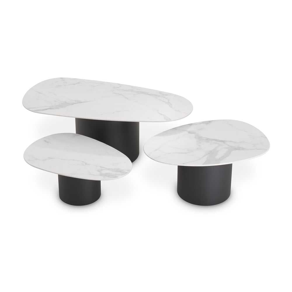 Eichholtz Set Of 3 Zane Coffee Tables In White Ceramic Marble