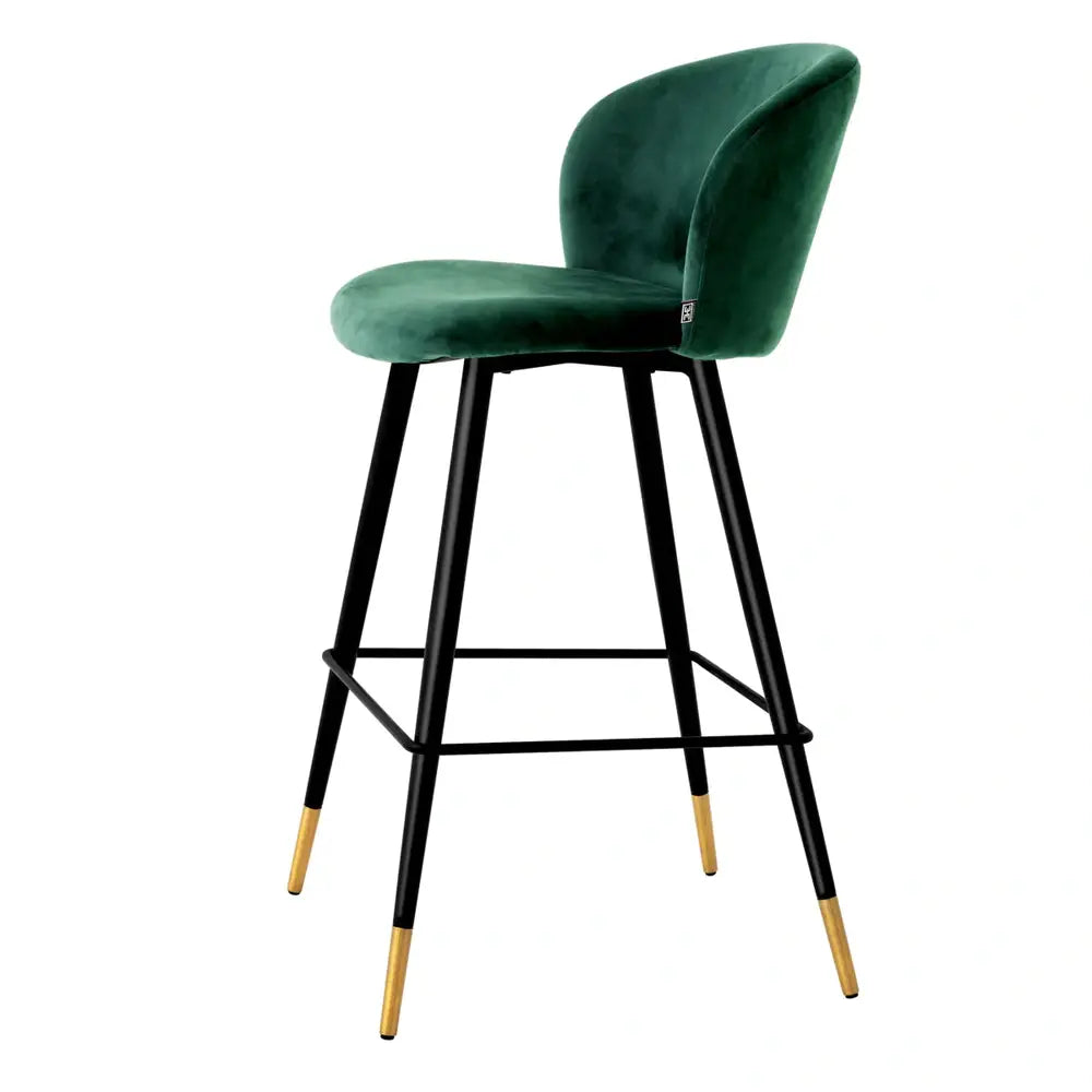 Eichholtz Volante Bar Stool in Roche Dark Green Velvet