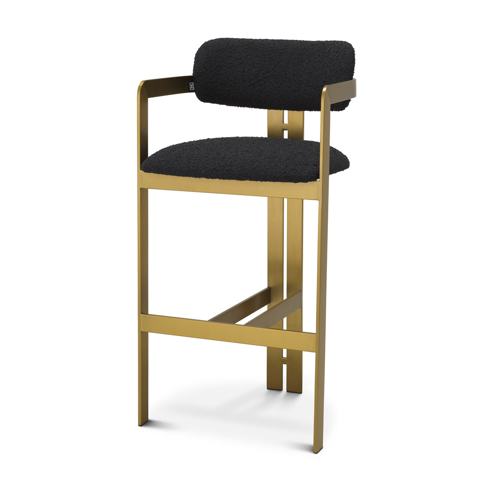 Product photograph of Eichholtz Donato Bar Stool In Brushed Brass Boucl Black from Olivia's