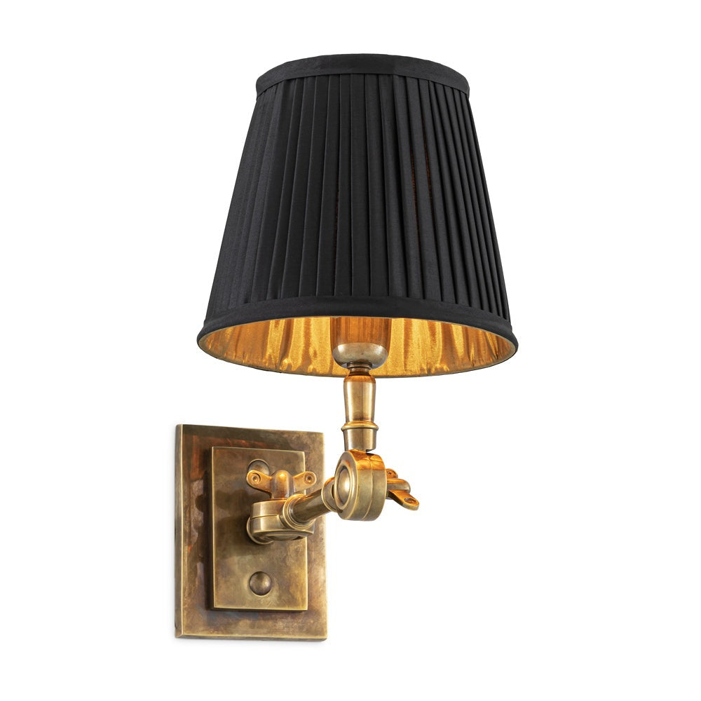 Product photograph of Eichholtz Wentworth Single Wall Lamp Wentworth In Vintage Brass With Black Shade from Olivia's
