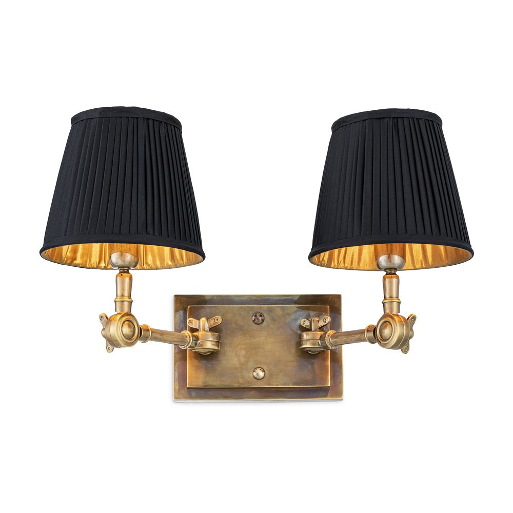 Product photograph of Eichholtz Wentworth Double Wall Lamp Wentworth In Vintage Brass With Black Shade from Olivia's
