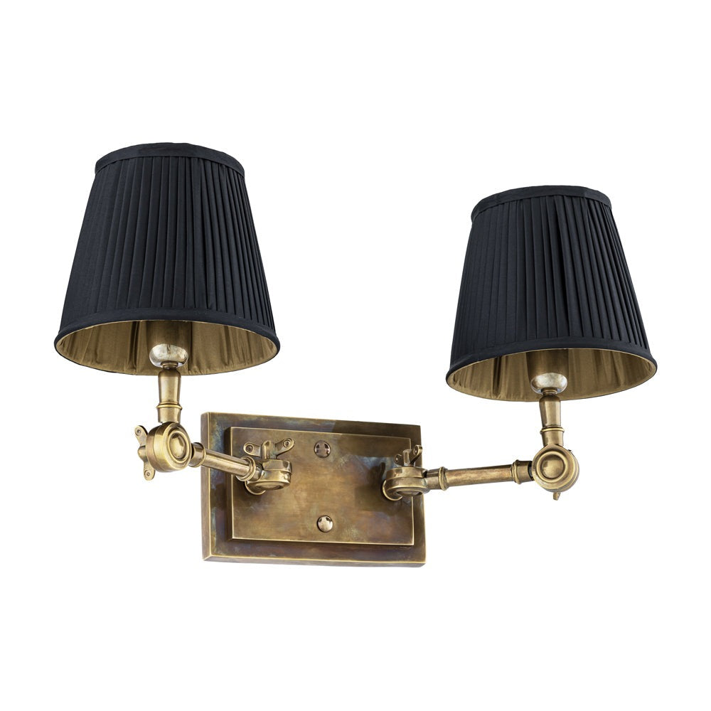 Eichholtz Wentworth Double Wall Lamp Wentworth in Vintage Brass with Black Shade