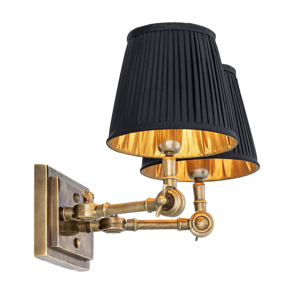 Product photograph of Eichholtz Wentworth Double Wall Lamp Wentworth In Vintage Brass With Black Shade from Olivia's.