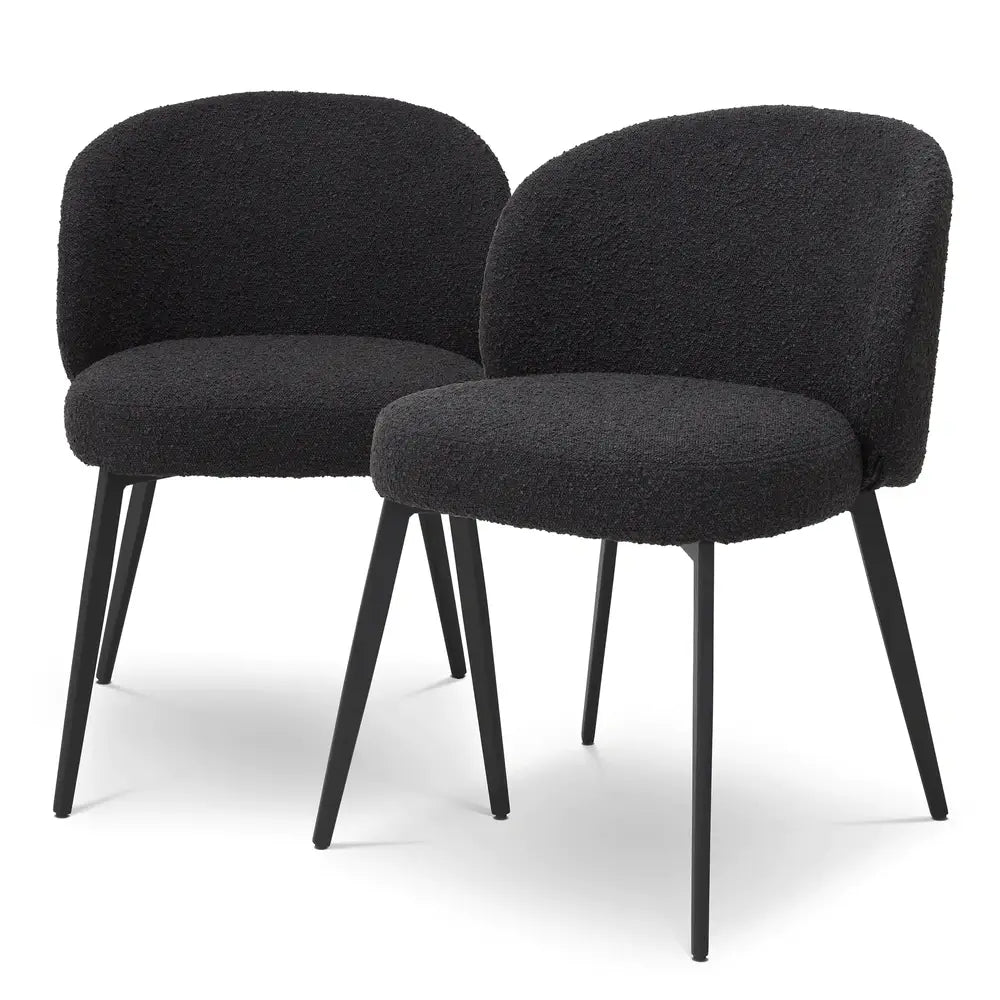 Eichholtz Set Of 2 Lloyd Dining Chairs In Boucl Black